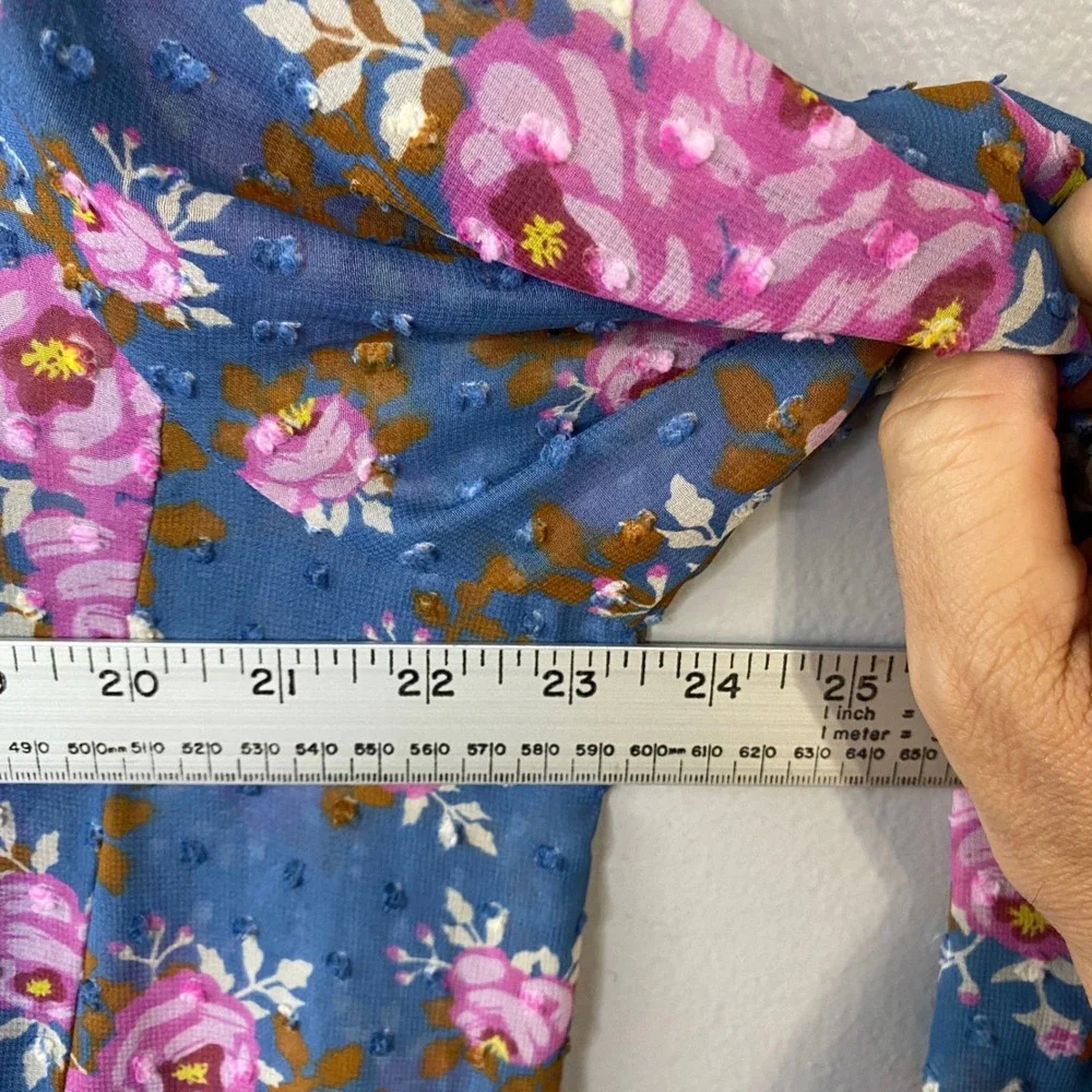 Matilda Jane To the Nines Blue Pink Floral Clip Dot Babydoll Dress XL Womens